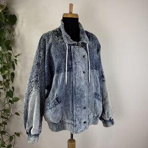 Vintage 80s Gitano Mixed Media Acid Wash Denim Wide Wale Corduroy Bomber Jacket